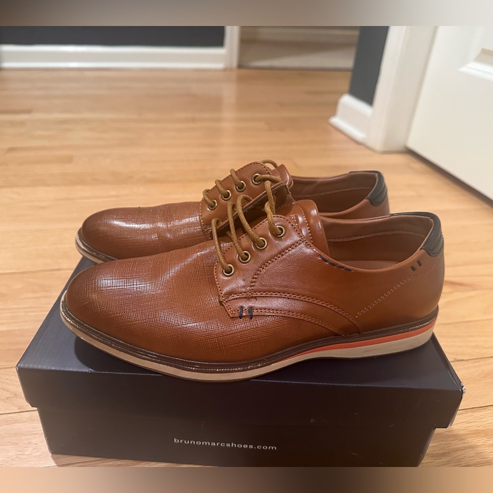 Bruno Marc Men's Tan Leather Derby Shoes